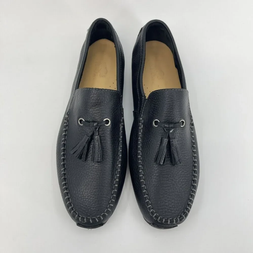 HS Trask Men's 11.5 Black Pebbled Leather Tasseled Driving Loafers Slip On Shoes